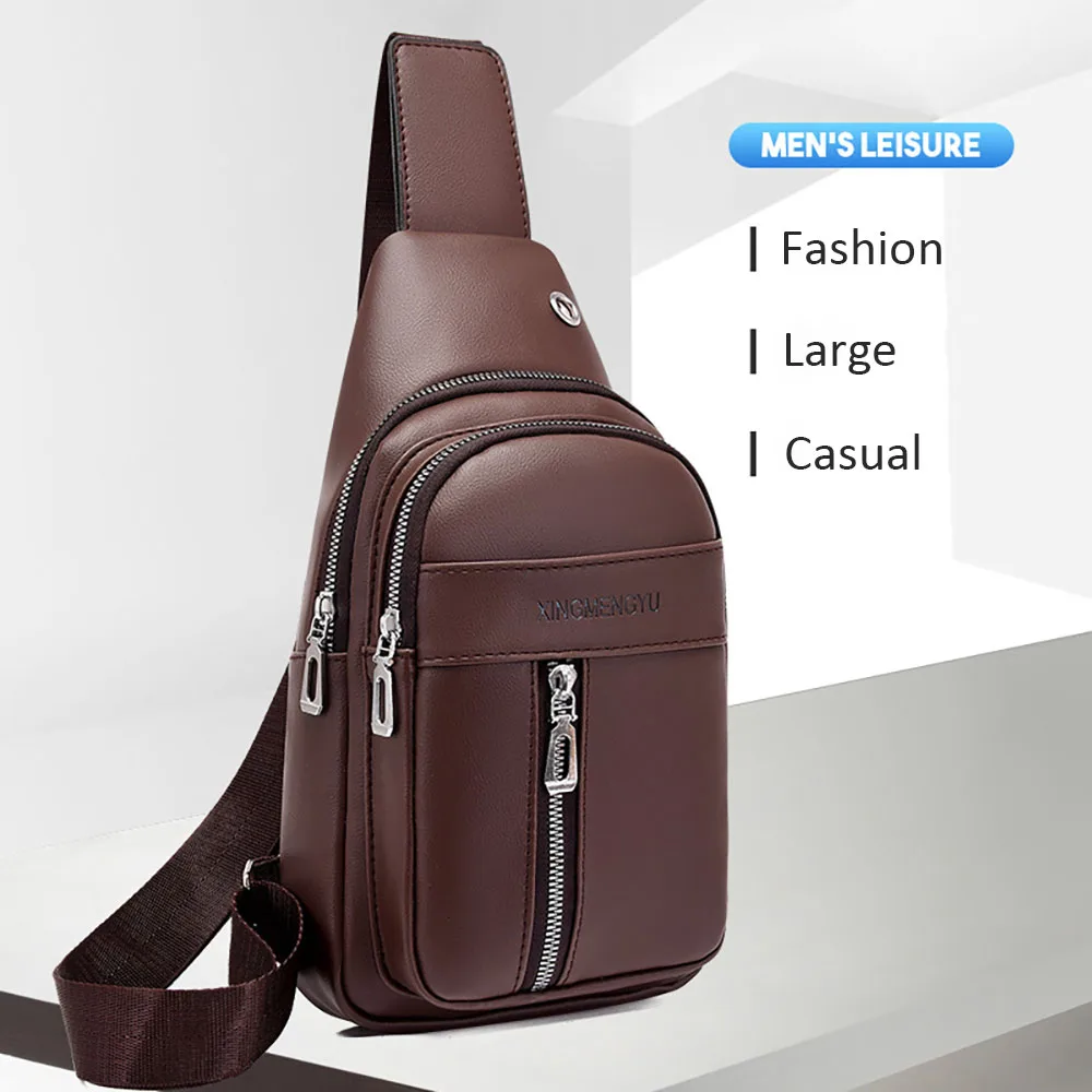 

PU Leather Men Shoulder Bag Multi Pockets Large Capacity Crossbody Bags Men Travel Working School Men's Chest Bag Male Handbag