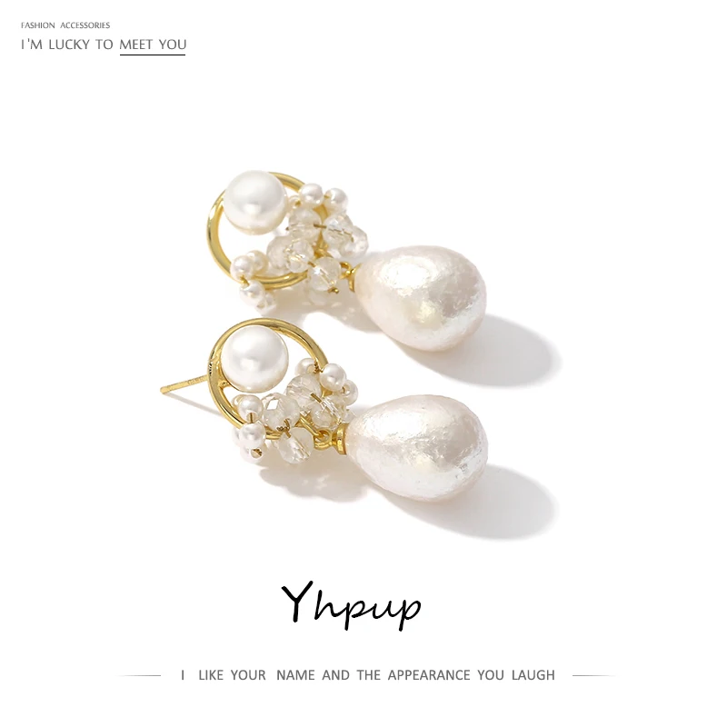 Yhpup изысканные корейские жемчужные свисающие серьги кристалл красивые Brincos для