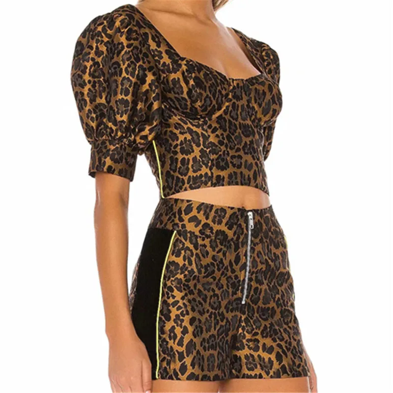 В винтажном стиле с леопардовым принтом из 2 частей укороченный топ предмето 2020
