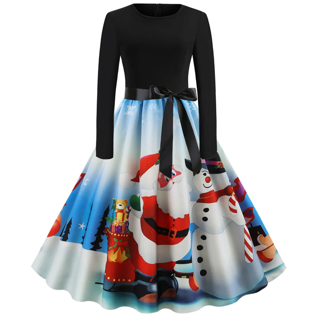 Женское платье с длинным рукавом junxi WAN черное Повседневное подолом круглым