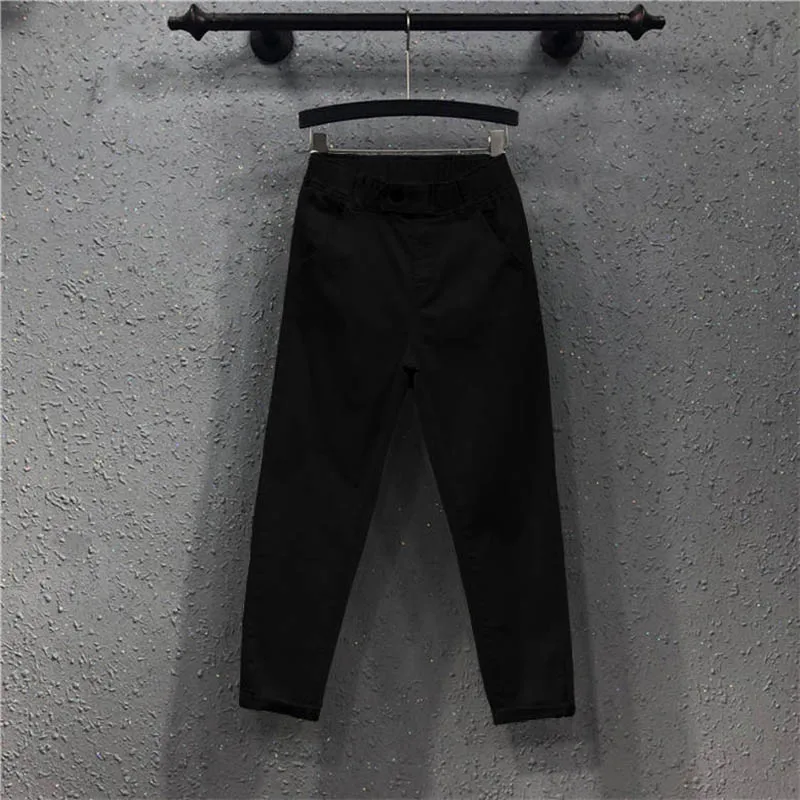 

All-matched Casual Cotton Denim Pants Elastic Waist Plus Size Yellow White Jeans New Arrival Summer Women Harem Pants