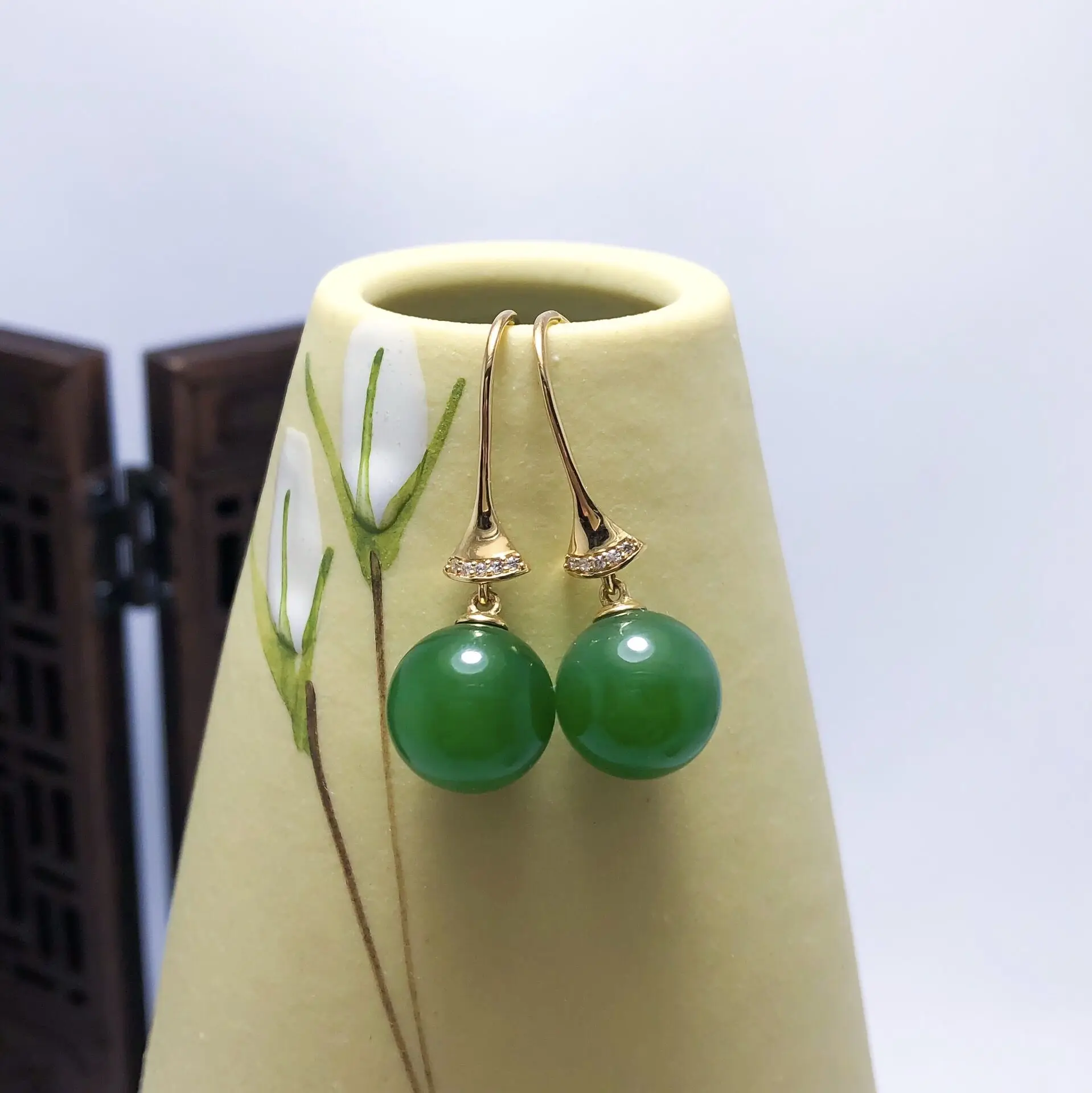 

SHILOVEM 18k rose gold Natural Jasper drop earring fine Jewelry women wedding plant wholesale gift new 8mm yze080866451by