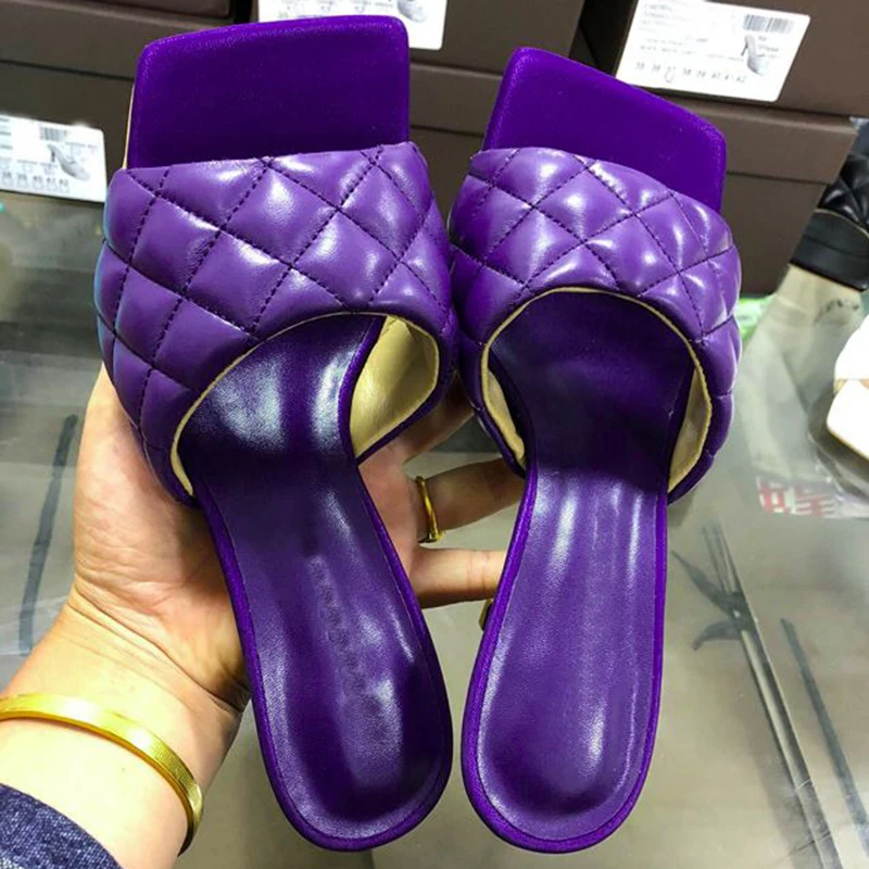 Женские шлепанцы из 100% натуральной кожи на высоком каблуке модные открытые