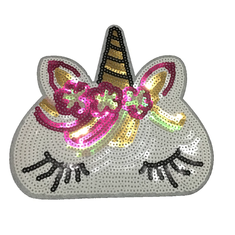 2Pccs/set New Cartoon Unicorn Sequin iron on Pathes for Clothes sequins Flower Horse Embroidery Appliques DIY sewing Decals