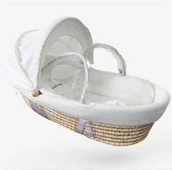 Beige basket Колыбель для новорожденных из натуральной кукурузы, тканая детская люлька из вафельной ткани, переносная детская корзина из дерева, детская кроватка с колесами - Цвет: Beige basket
