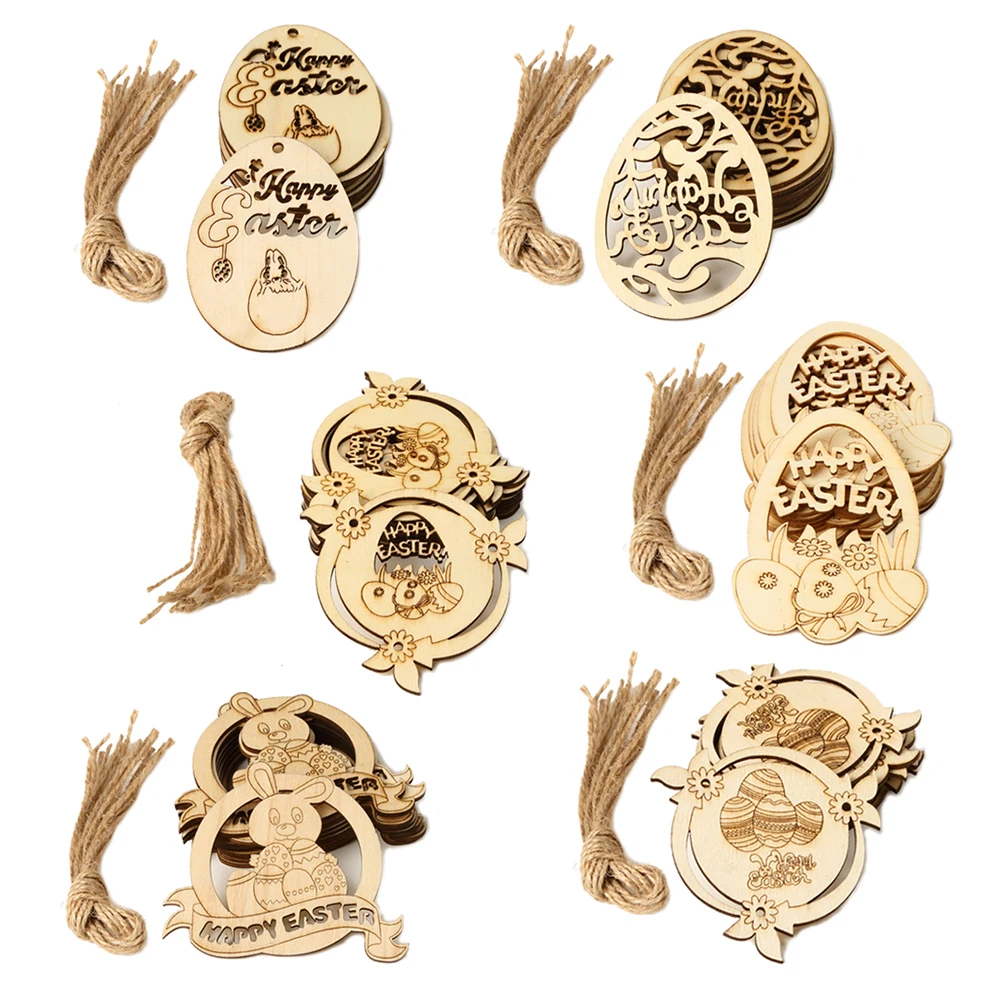 10 шт. креативные резные пасхальные яйца деревянные поделки сделай сам подвесные