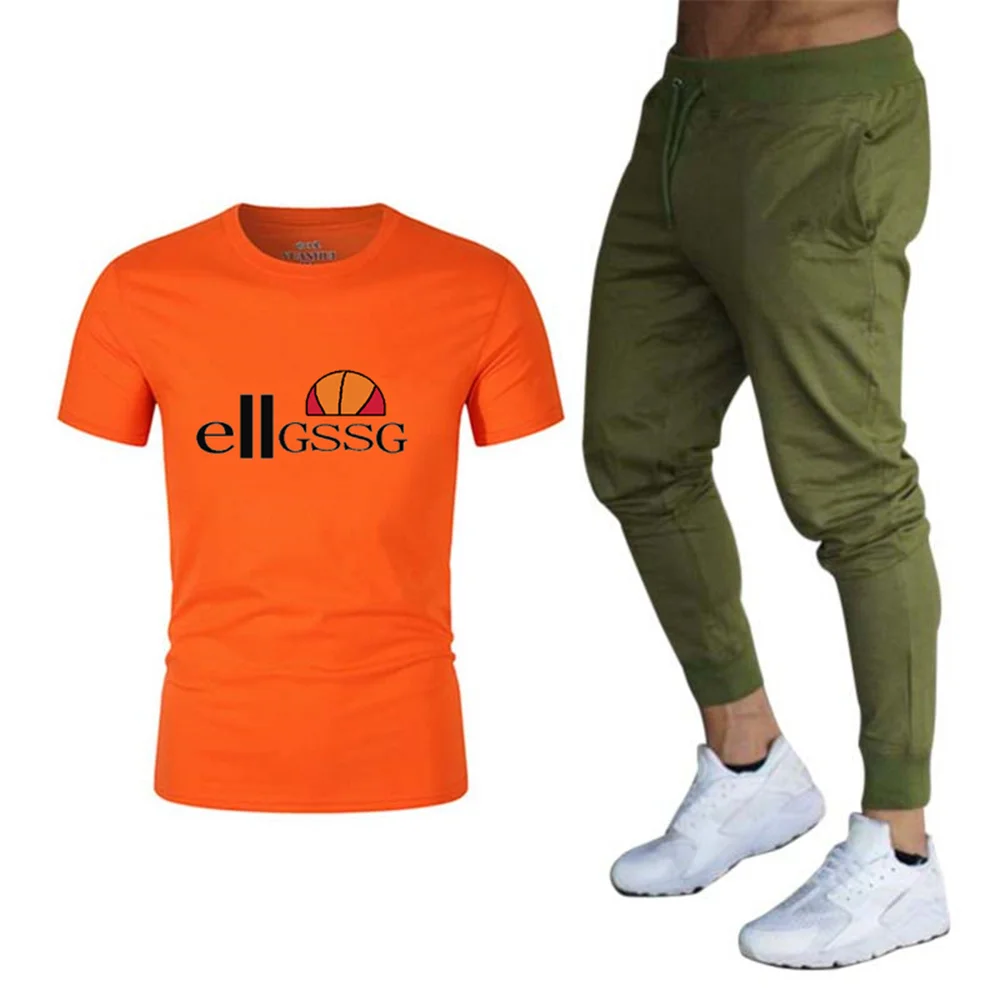 

2021Trendy Men's Pure Cotton T-shirt Sports Casual Top + Pants 2 Piece Suit Couple Summer Round Neck Casual Wear Fashion Simple
