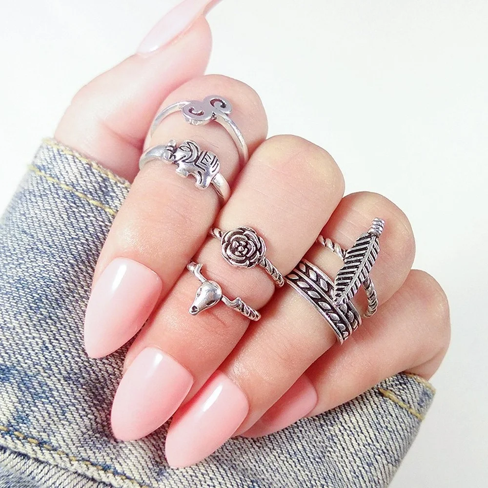 

6 Pcs/set New Vintage Rings Trendy 2021 Irregular Geometric Patterns Ancient Silver Ring For Women Grunge Jewelry Wholesale