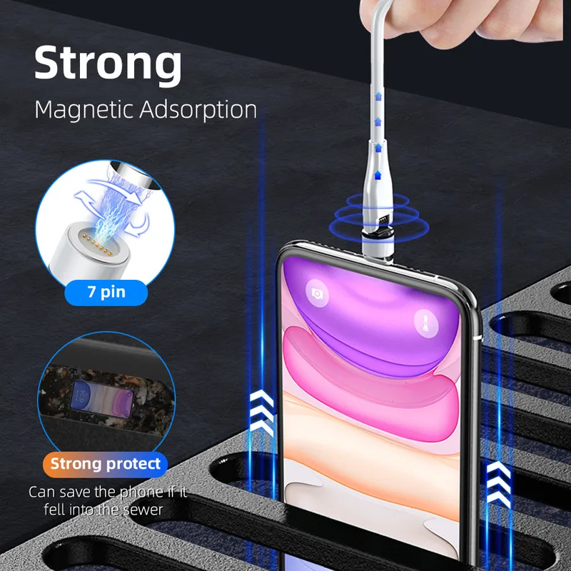 Магнитный зарядный кабель 3A Быстрая зарядка USB Micro Type C магнитное зарядное