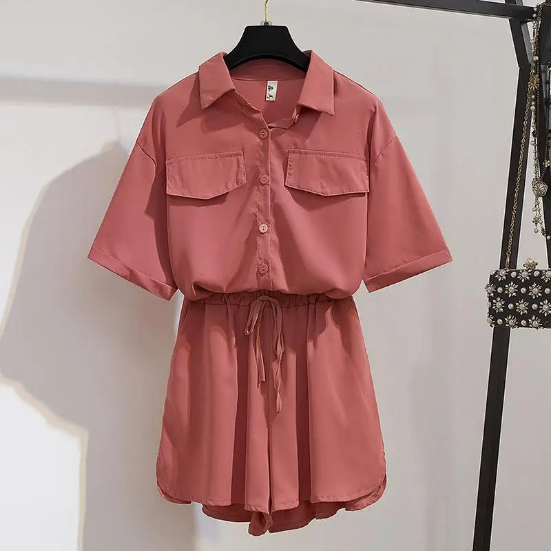 

ICHOIX 2 piece set women chiffon summer set red blouse + mini shorts 2 piece beach outfits casual girl Korean style set clothes