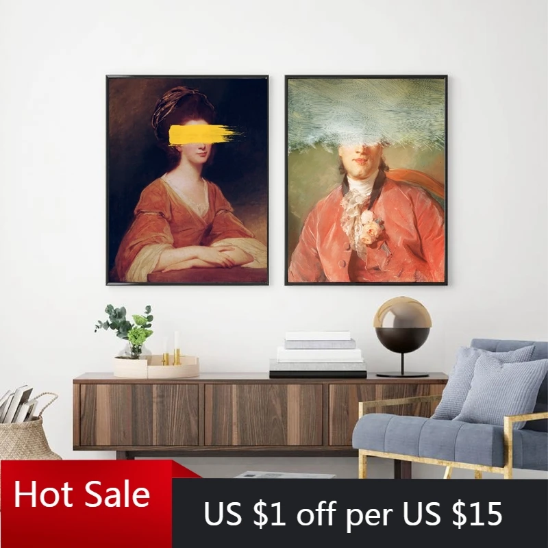 Измененное искусство винтажный портрет мужчины и женщины Пастельная картина