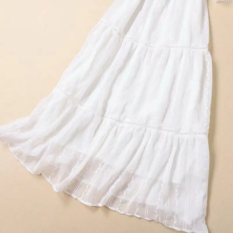 

White 2020 Summer Style Women V-Neck Hollow Out Embroidery Flare Sleeve Casual Wedding Beach Long Maxi Dress Vestido