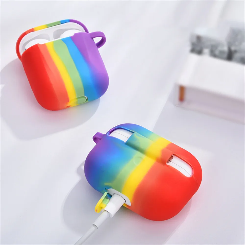 Радужный Мягкий силиконовый чехол для Airpods Pro 2 с защитным чехлом ключей Apple