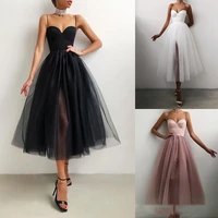 skmy dresses for women party 2021 new fashion solid color sexy club outfits spaghetti strap mesh a line evening dresses