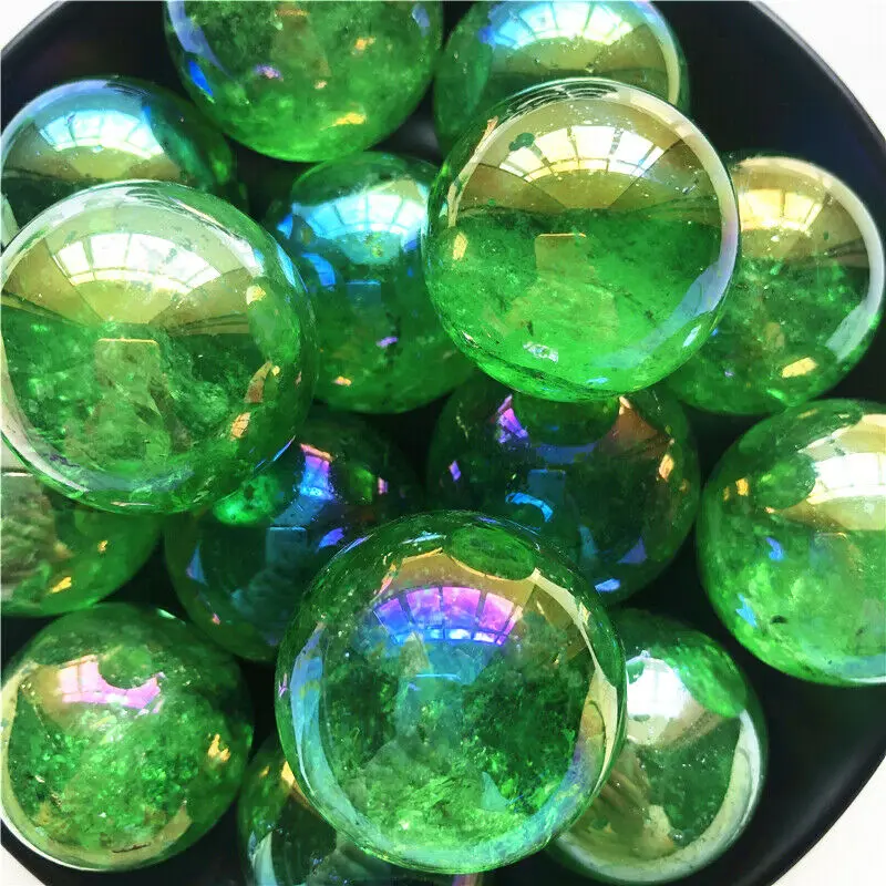 

Drop shipping 1PC 29-31mm Electroplated Green Titanium Aura White Quartz Crystal Balls Crystal Sphere Natural Stones and crystal