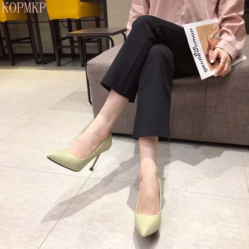 

Extreme High Heel Shoes Pointed Toe Women Stiletto Heels Party Pumps Slip on Shallow Ladies Footwear Apricot Spring