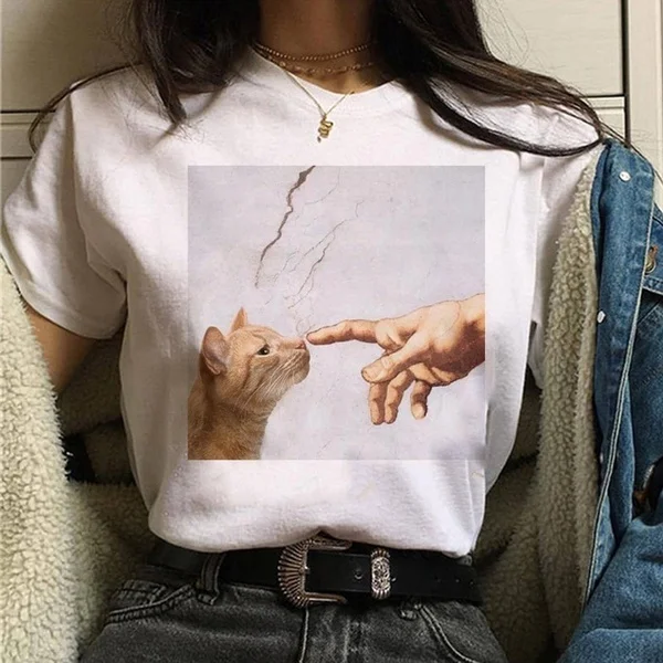 

cat van gogh t shirt women art print Oil aesthetic Cute funny tshirt 90s cartoon ulzzang Casual top tee t-shirt female clothe