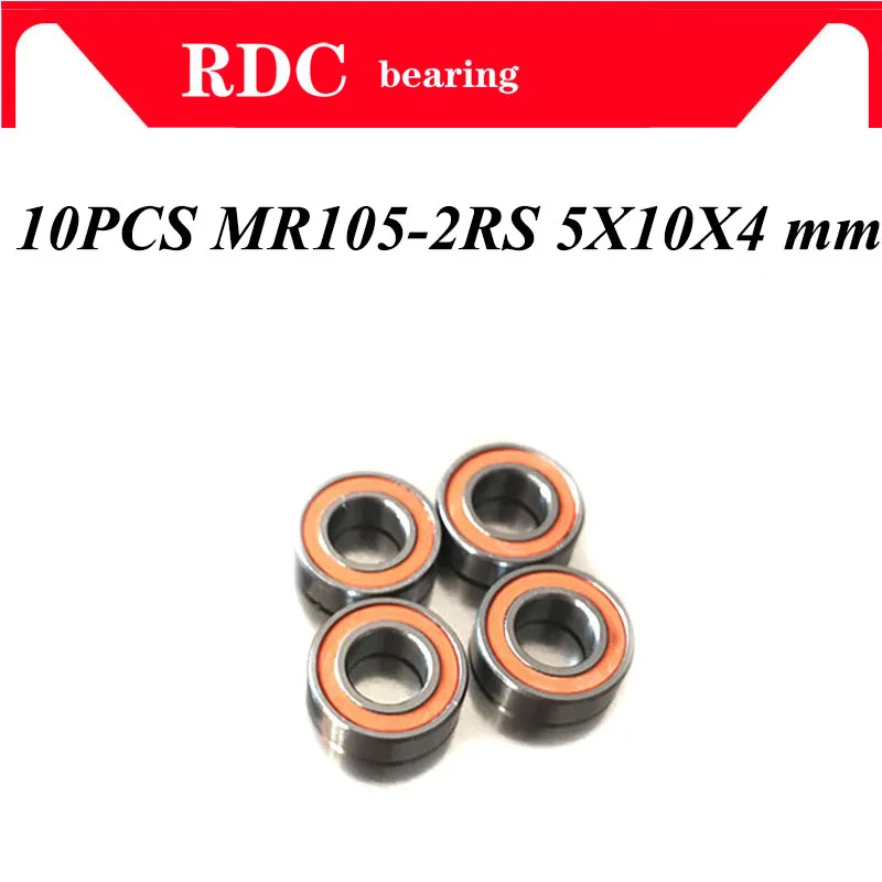 

10pcs ABEC-3 MR105-2RS MR105RS MR105 2RS MR105 RS 5X10X4 mm Rubber Orange sealed Miniature High-quality Deep groove ball bearing