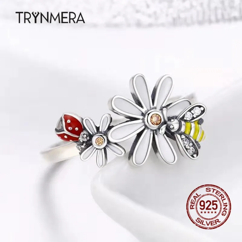 Trynmera 925 серебро цветок и Божья коровка Страна Чудес кольца для женщин стерлингового серебра ювелирные изделия TR109