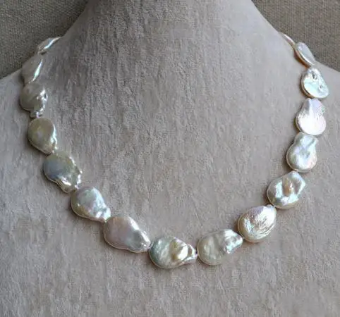 

New Arrival Favorite Pearl Necklace 15mm White Color Coin Freshwater Pearl Handmade Fashion Jewelry Charming Women Gift