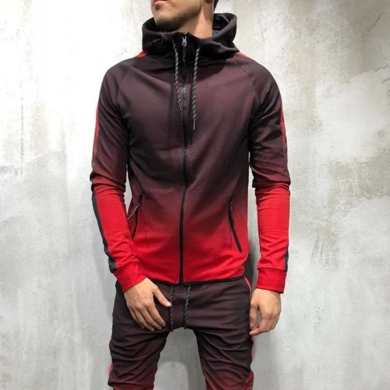 

2021 Spring and Autumn New Men's 3D Gradient Zipper Cardigan Hip Hop Fashion Casual Sports Men's Suit