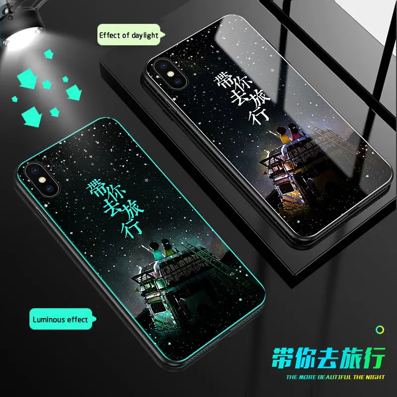 Бабочка оборотень чехол в виде светящегося стекла для iphone 11 Pro 6 7 8 Plus Роскошная стеклянная задняя крышка для iphone X XS MAX XR чехол для телефона s - Цвет: 010