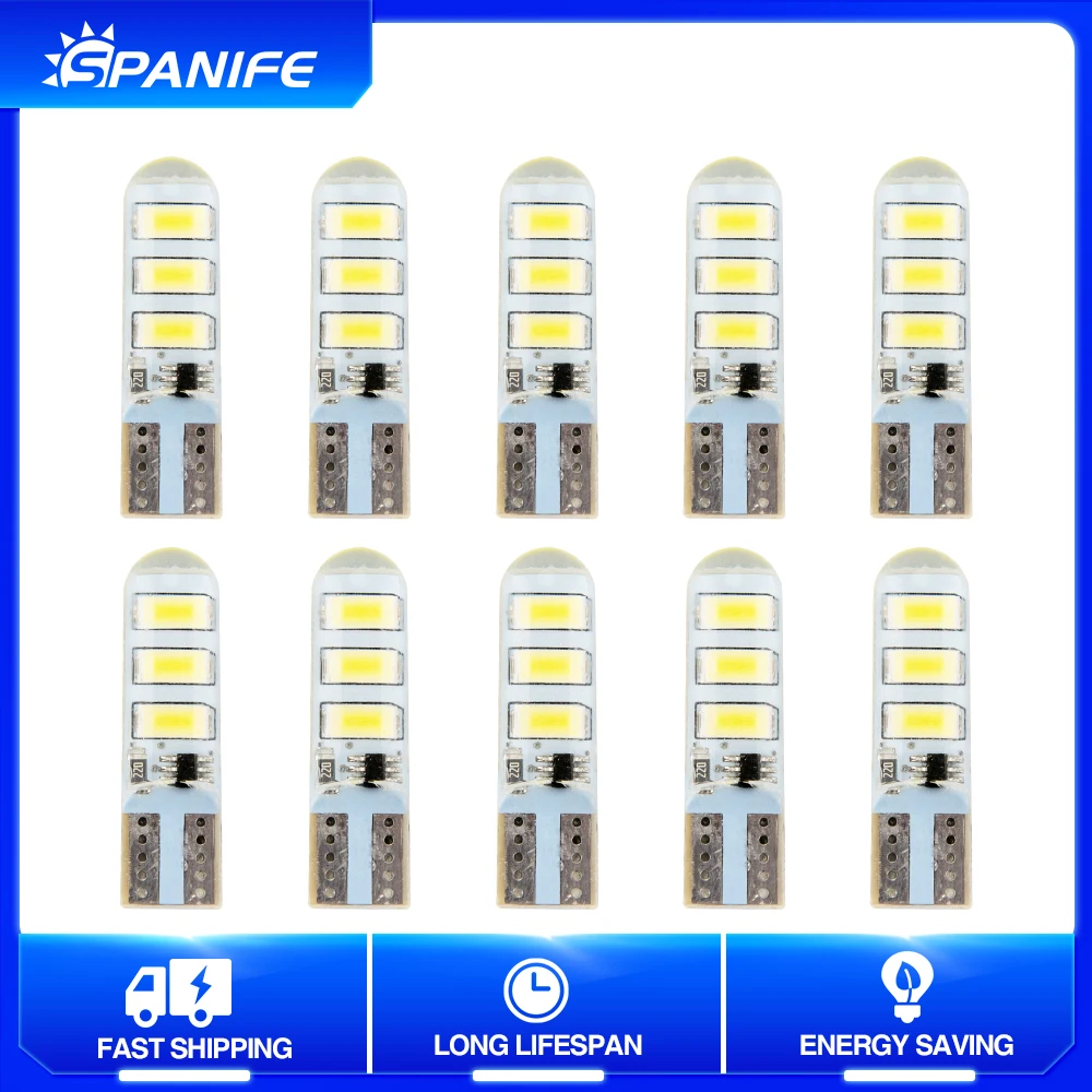 

Автомобильная лампа Spanife 10x12 В, Белая светодиодная лампа W5W светодиодный 10, светодиодсветодиодный лампы Canbus 5730 10SMD для парковочного освещени...