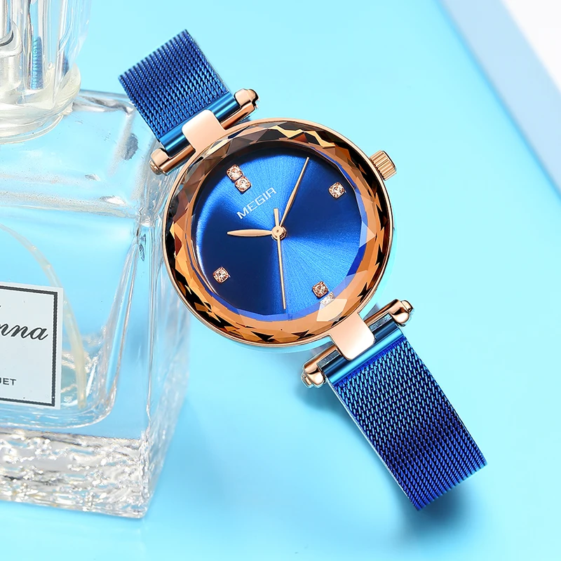 Reloj Mujer Лидирующий бренд MEGIR женские часы RoseGold Relogio Feminino Роскошные сетчатые часы-браслет женские часы