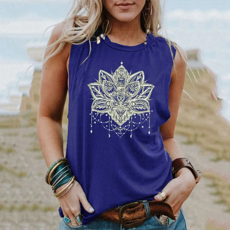 

ICCLEK Harajuku Sleeveless Tank Tops Women Summer Clothes Y2K Casual Loose Round Neck Graphic Printing Tee Shirt Lady 2021