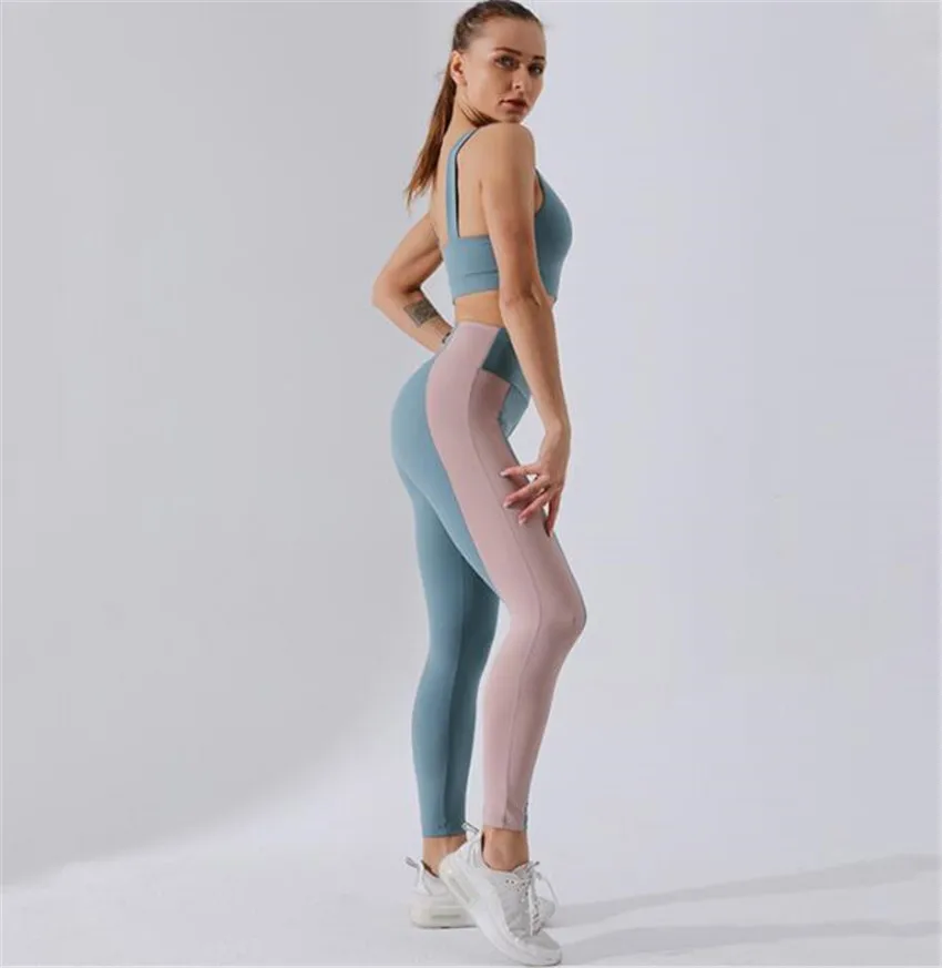 CB23 blue Комплект для йоги, спортивный костюм, женская спортивная одежда, одежда для спортзала, фитнеса, 2 предмета, спортивный бюстгальтер, бархатный лоскутный спортивный костюм - Цвет: CB23 blue