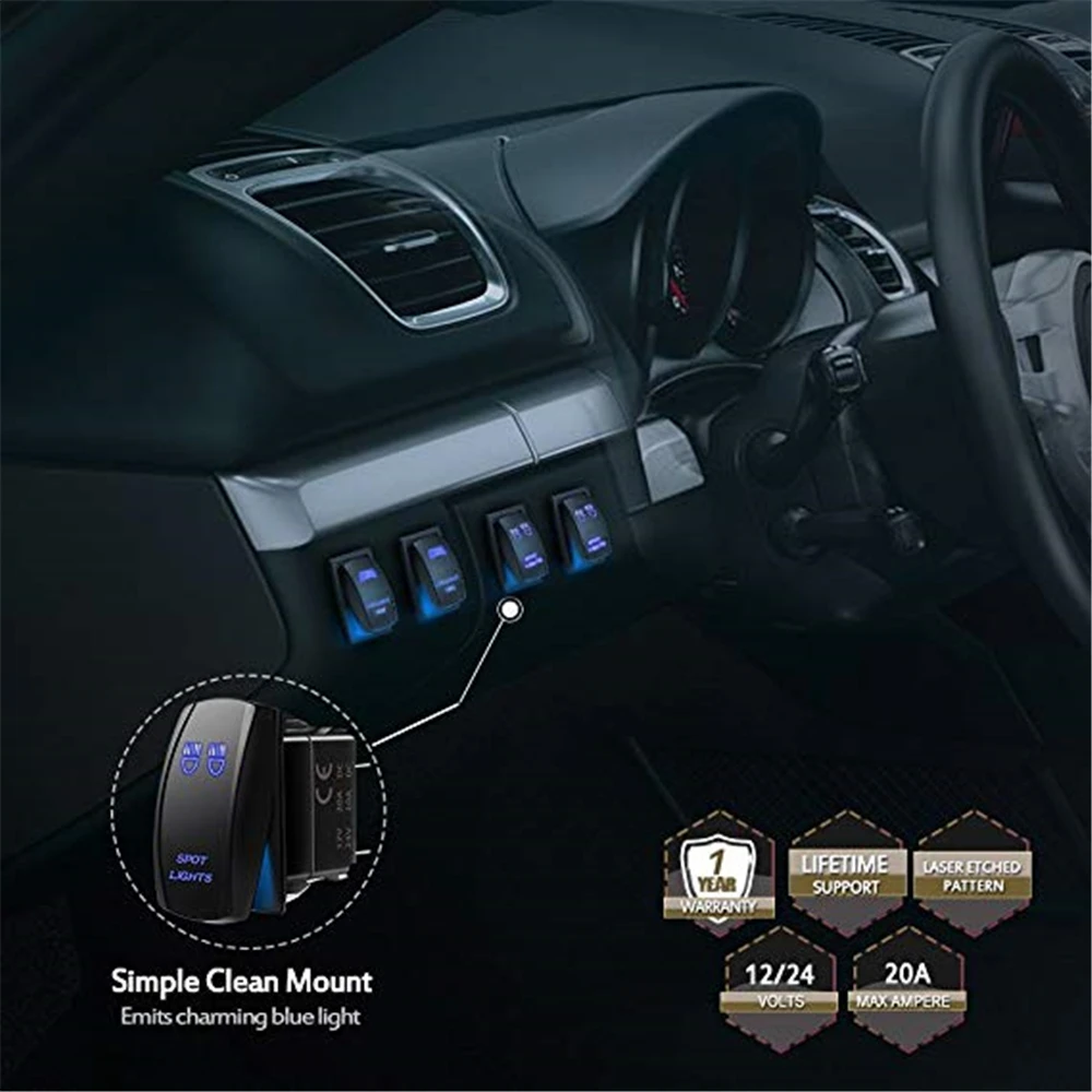 MICTUNING 5 Pin 20A 12V Auto SPST Toggle Switch for Audi On-Off Rocker Waterproof w/ Jumper Wire & Blue Laser Spot Lights | Автомобили