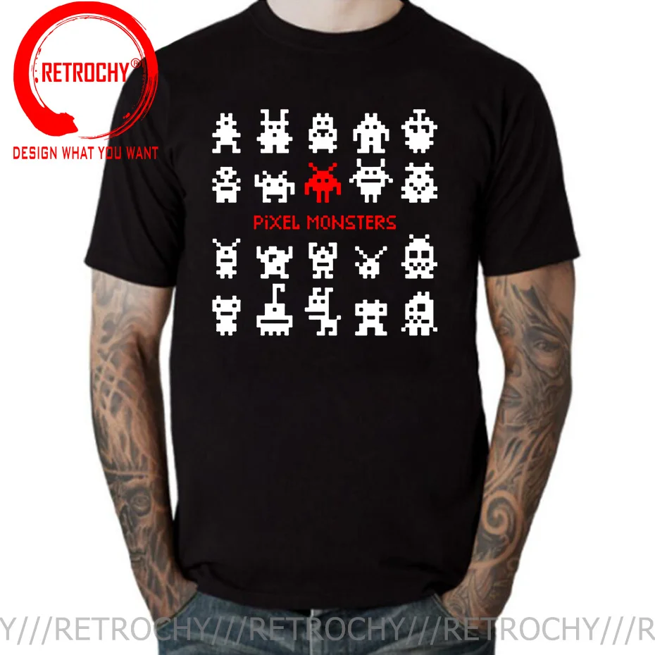 

2022 Cotton Tops Men Tees Short Sleeve Funny Pixel Space Monsters Print Shirt Homme Oversize Brand Mens T-Shirt New PS Tee shirt