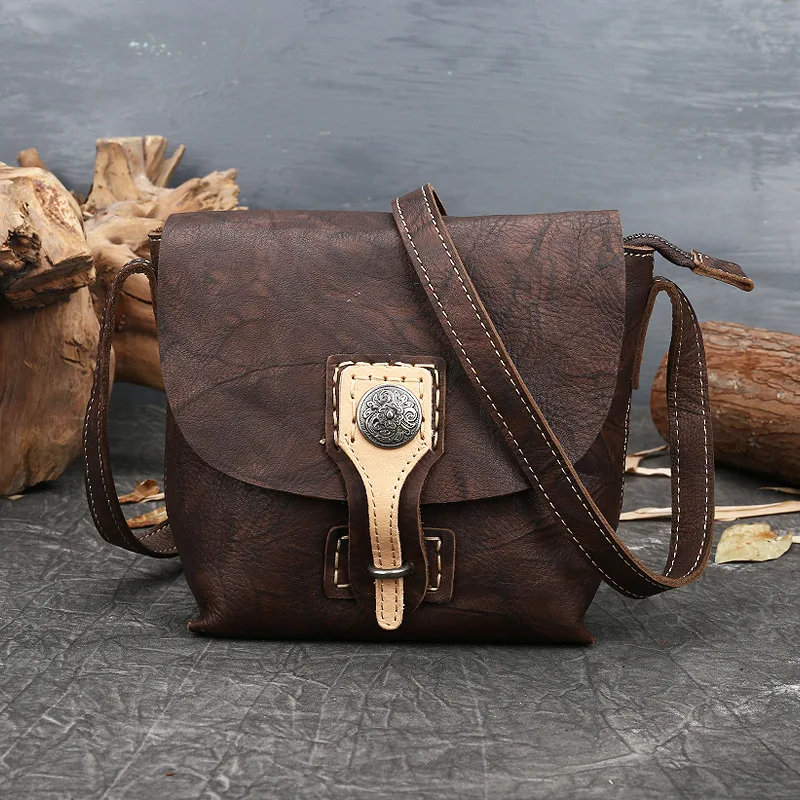 

AECLVR Genuine Leather Women's Bag Top Leather 2020 Retro Women's Shoulder Bag Small Square Bag Women's Crossbody Messenger Bag