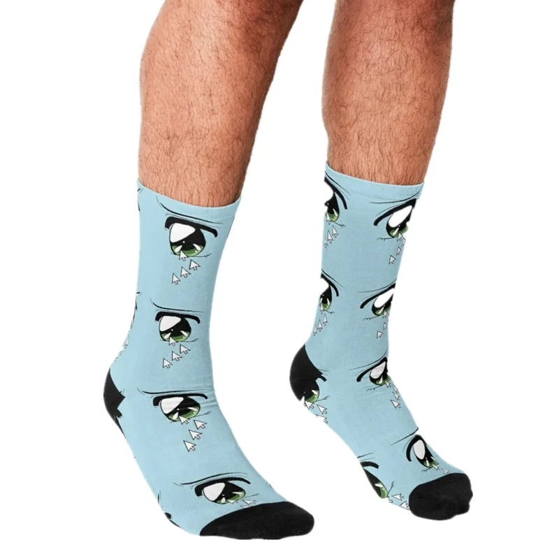 

Забавные мужские носки 2021, счастливые носки с зеленым принтом грустного аниме, в стиле хип-хоп, милые мужские носки в уличном стиле, сумасшед...
