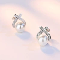 new fashion simple style charming stud earring shiny micro crystal pearl stud elegant piercing earring jewelry for women gifts