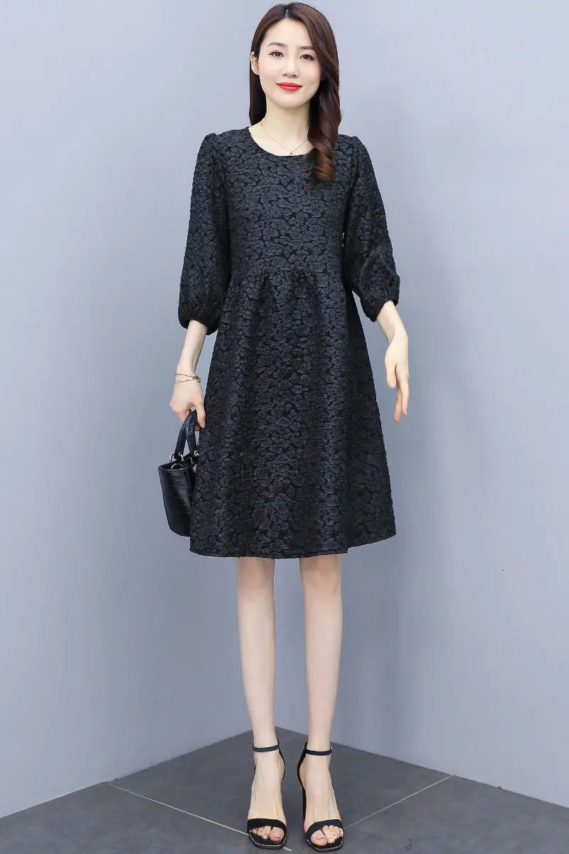 

French romantic dress 2021 spring and summer new round neck loose cloud pattern temperament A-style solid color women's skirt