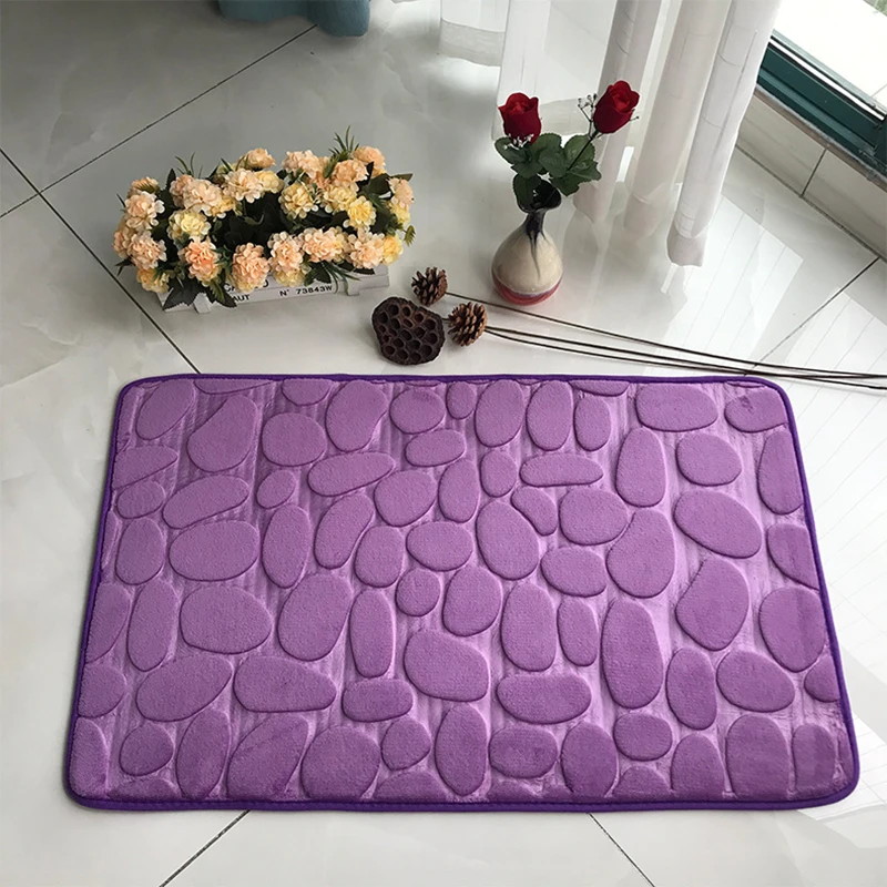 

Water-absorbent Non-slip Flannel Bath Mat for Household Quick Drying Pebble Design Floor Bathroom Mats Carpet
