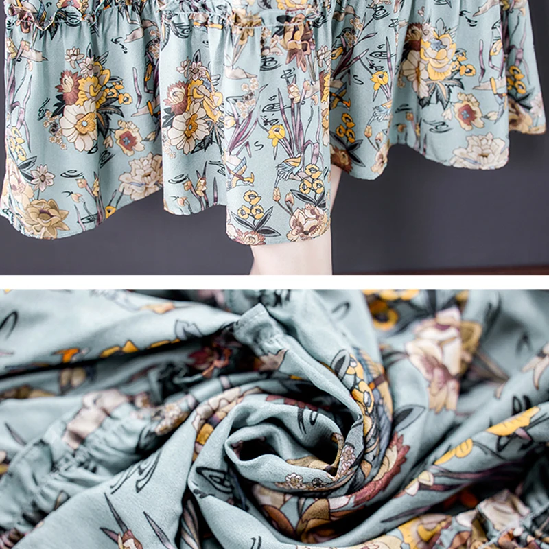 

2021 Summer Print Mulberry Silk Beach Maxi Sundress Spring Loose 4XL Plus Size Midi Dresses Women Elegant Bodycon Party Vestidos
