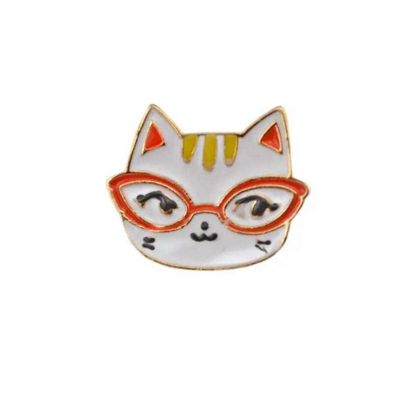 

Mini Animal White Enamel Lovely Glasses Cat Brooch Pin JewelryDecoration Garment Accessories Small Cute