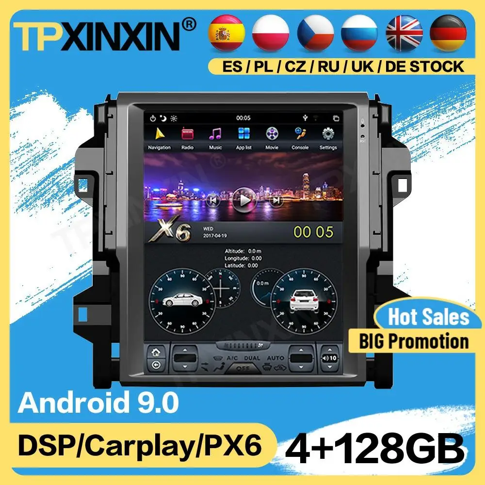 

Магнитола Carplay Tesla 128G, 2 Din приемник-записывающее устройство, Android, для Toyota Fortuner 2016, 2017, 2018, 2019, GPS-плеер, автомагнитола