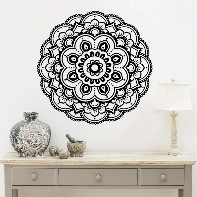 

Йога Мандала Цветок Наклейка на стену Съемные Фрески религия настенная Виниловая наклейка для спальни домашний декор половина наклейки ма...