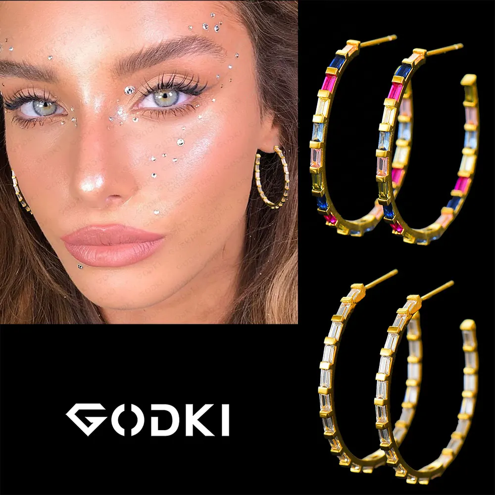 GODKI 34 мм роскошные разноцветные большие серьги кольца с кубическим цирконием для