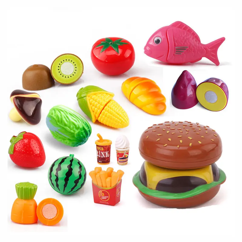 

Children's kitchen play house toys Bulk vegetables, fruit bread, fish, cut and cut fruit children's toys