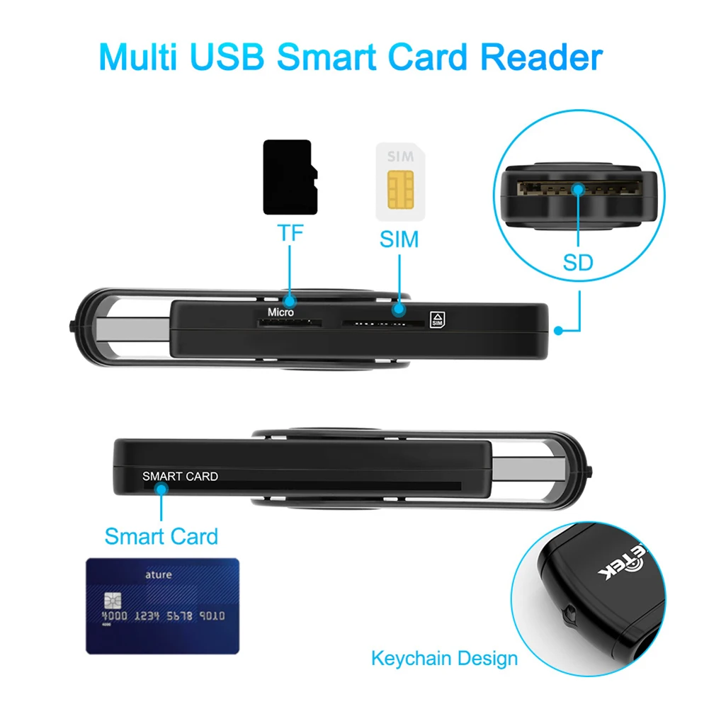 Считыватель смарт-карт USB для карт памяти устройство чтения SD TF MMC Type-C Windows 7 8 10 Mac OS
