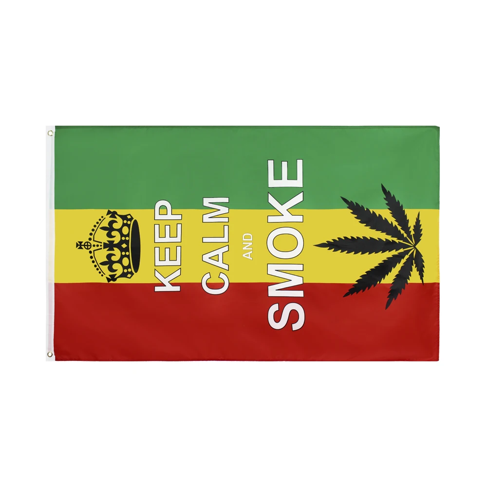 

FLAGCORE 90X150cm Keep Calm And Smoke Leaf Rasta Reggae Jamaica Flag Custom Banner Metal Holes Grommets For Decoration