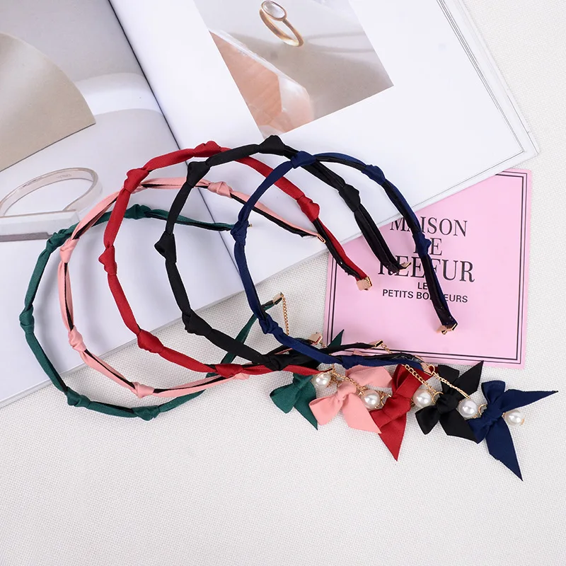 Женская повязка на голову с бантом и жемчугом | Украшения аксессуары