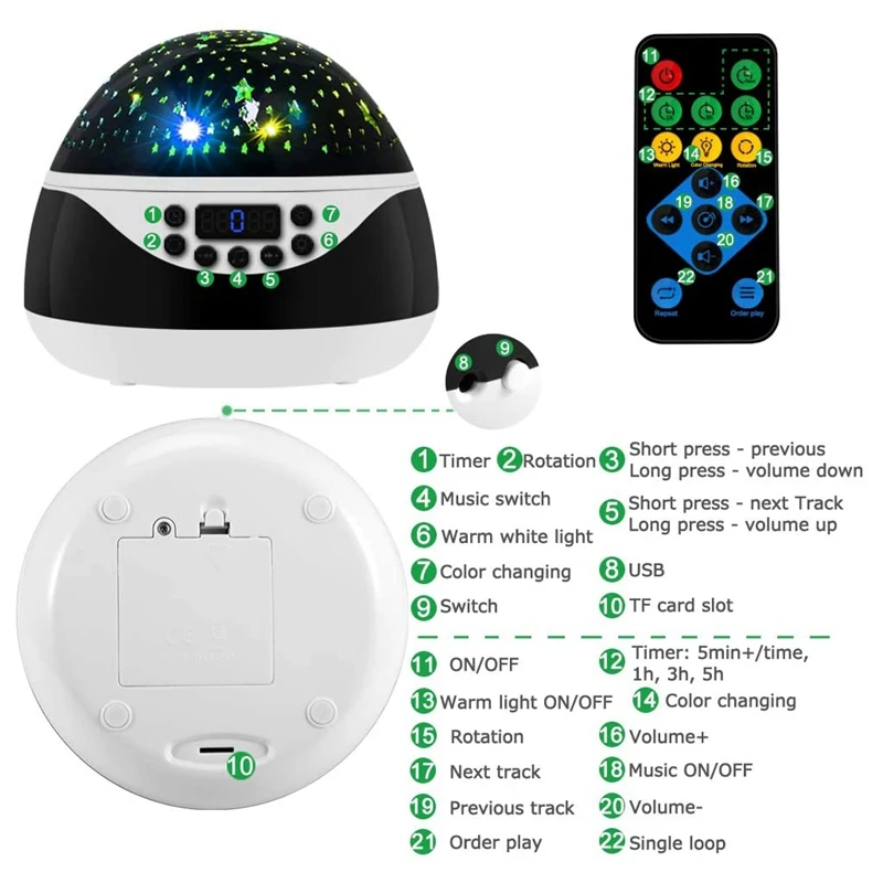 

Remote Night Light with Timer Music, Starry Sky Projector for Gifts