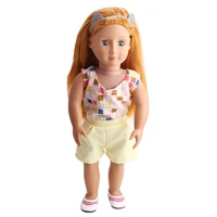 18 inch american doll girls casual yellow shorts suit newborn dress baby toys fit 40 43 cm boy dolls c213