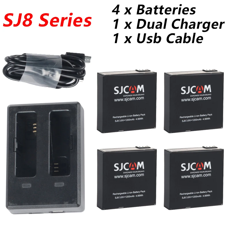 Оригинальная SJCAM 4 шт. батарея + двойное зарядное устройство для SJ4000 SJ5000 SJ5000X M10 M20 SJ6