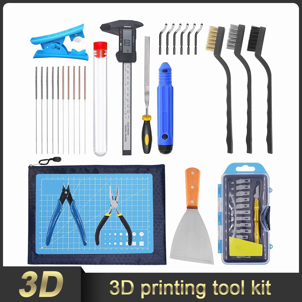 

42pcs 3D Printer Cleaning Kit with Digital Caliper Removal Cleaning Set Deburr Carving Knife Cutting Mat 3D Print Tools